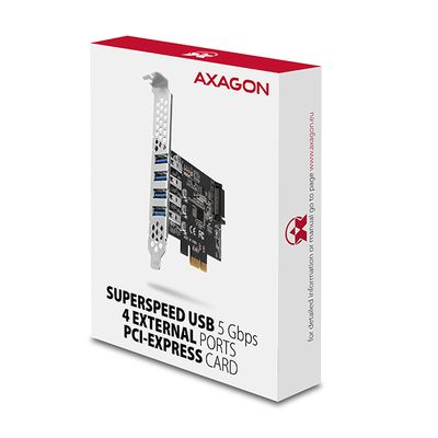 AXAGON PCEU-43RS, PCIe řadič, 4x USB 3.2 Gen 1 port, 5 Gbps