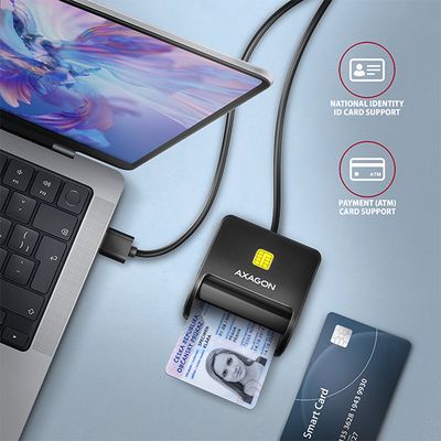 AXAGON CRE-SM3SD, USB-A FlatReader 4-slot čtečka Smart card (eObčanka) + SD/microSD/SIM, kabel 1.3 m
