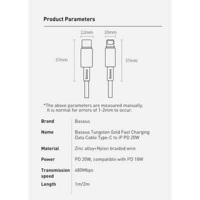 Baseus Tungsten Gold rychlonabíjecí / datový kabel USB-C na Lightning PD 20W 1m, černá