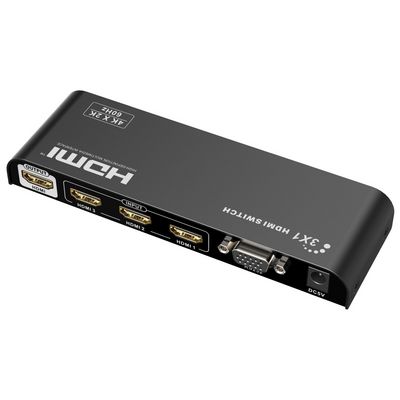 PremiumCord 4Kx2K@60Hz HDMI switch 3:1 kovový s dálkovým ovladačem a napájecím adaptérem