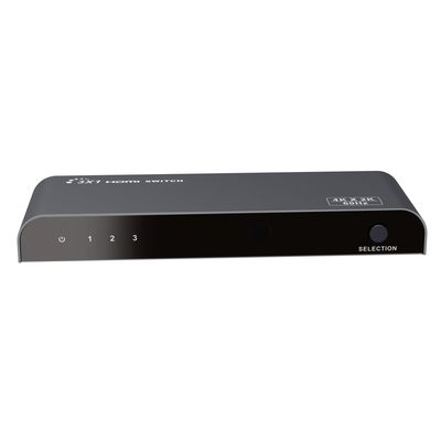 PremiumCord 4Kx2K@60Hz HDMI switch 3:1 kovový s dálkovým ovladačem a napájecím adaptérem