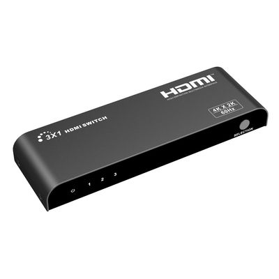 PremiumCord 4Kx2K@60Hz HDMI switch 3:1 kovový s dálkovým ovladačem a napájecím adaptérem