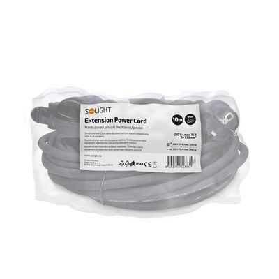 Solight prodlužovací přívod - spojka, 1 zásuvka, 10m, 3 x 1,5mm2, gumová, černá