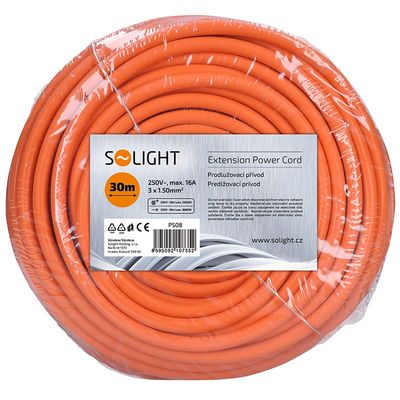 Solight prodlužovací přívod - spojka, 1 zásuvka, 30 m, 3 x 1,5mm2, oranžová