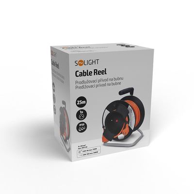 Solight prodlužovací přívod na bubnu, 1 zásuvka, 25m, oranžový kabel, 3x 1,5mm2