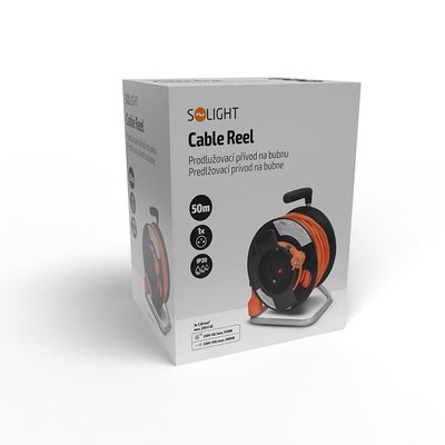 Solight prodlužovací přívod na bubnu, 1 zásuvka, 50m, oranžový kabel, 3x 1,5mm2