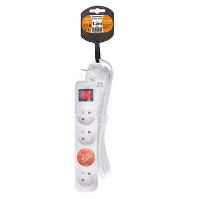 Solight prodlužovací přívod, 4 zásuvky, bílý, vypínač, 1,5m