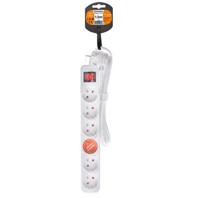 Solight prodlužovací přívod, 6 zásuvek, bílý, vypínač, 1,5m