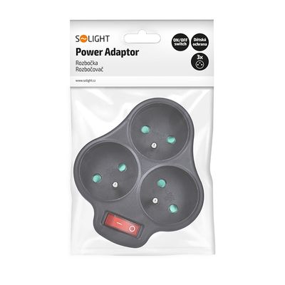 Solight rozbočka, 3 x 10A, černá, vypínač