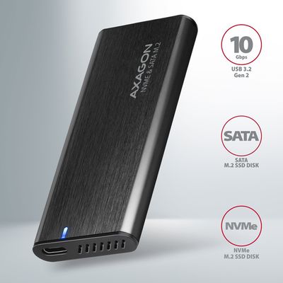 AXAGON EEM2-SB2, USB-C 3.2 Gen 2 - M.2 NVMe & SATA SSD RAW box, černý