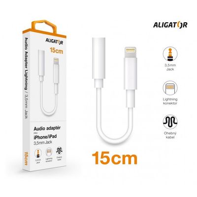 Aligator adaptér Lightning / 3,5mm Jack, bílý