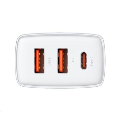 Baseus kompaktní rychlonabíjecí adaptér 2x USB-A, 1x USB-C 30W bílá