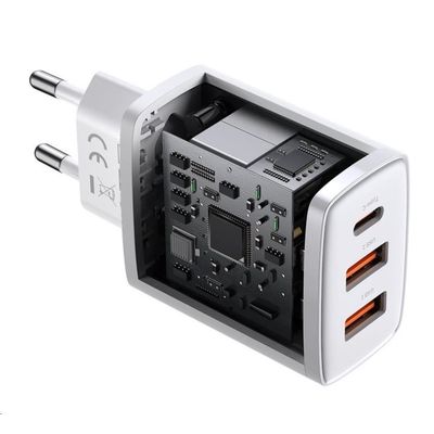 Baseus kompaktní rychlonabíjecí adaptér 2x USB-A, 1x USB-C 30W bílá
