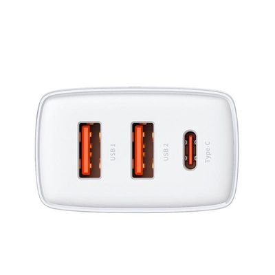 Baseus kompaktní rychlonabíjecí adaptér 2x USB-A, 1x USB-C 30W bílá