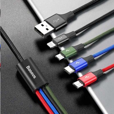 Baseus rychlý nabíjecí/datový kabel 4v1 Lightning + 2* USB-C + microUSB 3,5A 1,2m, černá