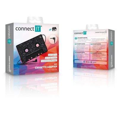CONNECT IT AUX kazetový adaptér, 3,5 mm jack, ČERNÁ