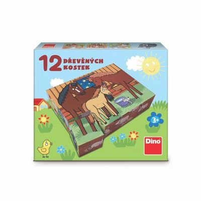 Dino Dřevěné kostky Domácí zvířátka 12 ks