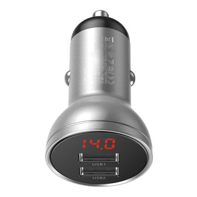 Baseus CCBX-0S Digital Display nabíječka do auta 2xUSB 24W stříbrná