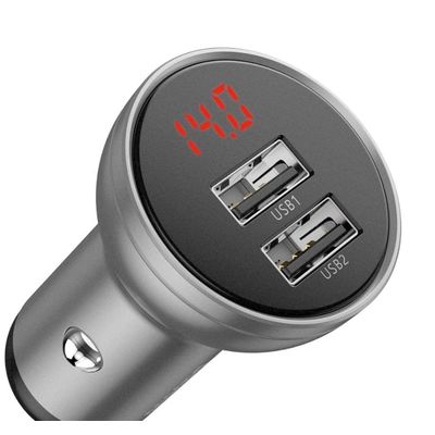 Baseus CCBX-0S Digital Display nabíječka do auta 2xUSB 24W stříbrná