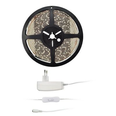 Solight LED světelný pás s testrem, 5m, sada s 12V adaptérem, 4,8W/m, IP20, studená bílá