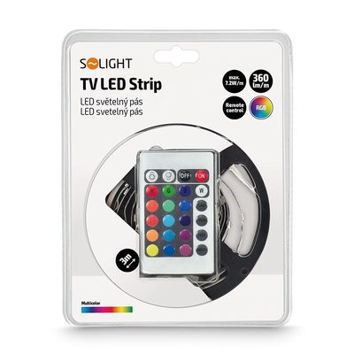 Solight LED světelný pás, RGB, 3m, sada s 12V adaptérem a dálk. ovladačem, 7,2W/m, IP20