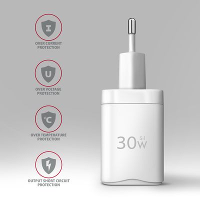 AXAGON ACU-PQ30W, Sil nabíječka do sítě 30W, 2x port (USB-A + USB-C), PD3.0/PPS/QC4+/SFC/AFC/Apple, bílá