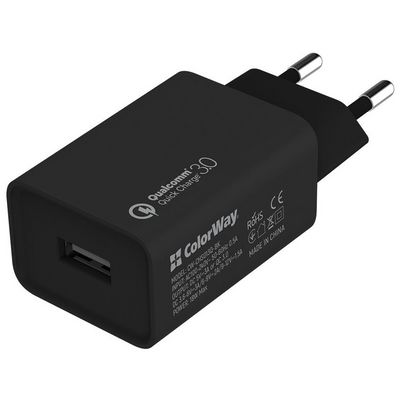 ColorWay AC nabíječka 1xUSB QC3.0 18W, černá