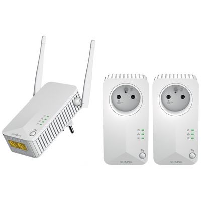 Strong sada 3x adaptérů Powerline WF 600 TRI FR/ Powerline 600 Mbit/s/ Wi-Fi 300 Mbit/s/ 2x LAN/ bílý