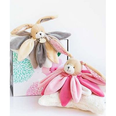 Doudou Dárková sada - plyšový muchláček králíček růžový 28 cm