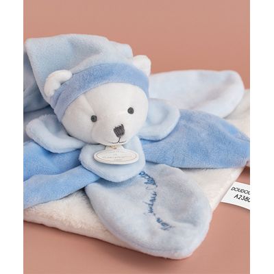 Doudou Dárková sada - plyšový muchláček modrý medvídek 24 cm