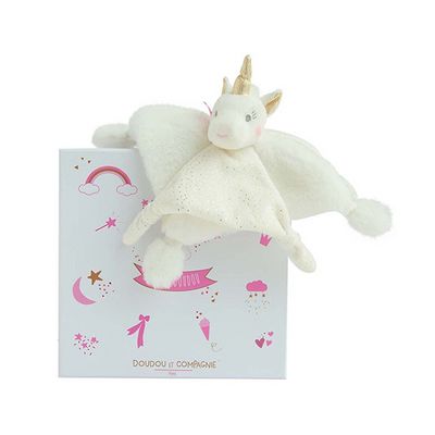 Doudou Dárková sada - plyšový muchláček jednorožec  22 cm