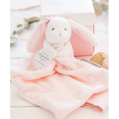 Doudou Dárková sada růžová - králíček s muchláčkem 10 cm