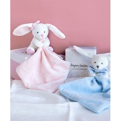 Doudou Dárková sada růžová - králíček s muchláčkem 10 cm