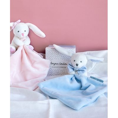 Doudou Dárková sada modrá - králíček s muchláčkem 10 cm