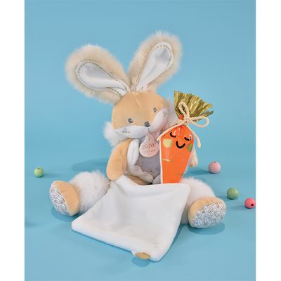 Doudou Dárková sada - plyšový zajíček s dečkou 31 cm béžový