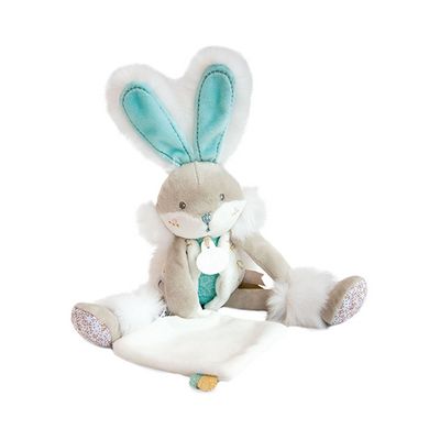 Doudou Dárková sada - plyšový zajíček s dečkou 31 cm tyrkysový