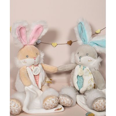 Doudou Dárková sada - plyšový zajíček s dečkou 31 cm tyrkysový