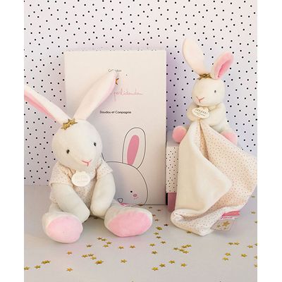 Doudou Dárková sada - Plyšový králíček s muchláčkem 10 cm ružová