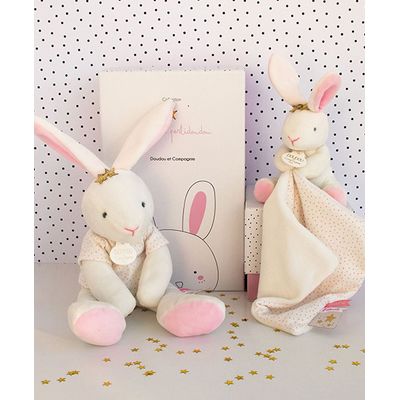 Doudou Dárková sada - Plyšová hračka růžový zajíček - hvězda 25 cm