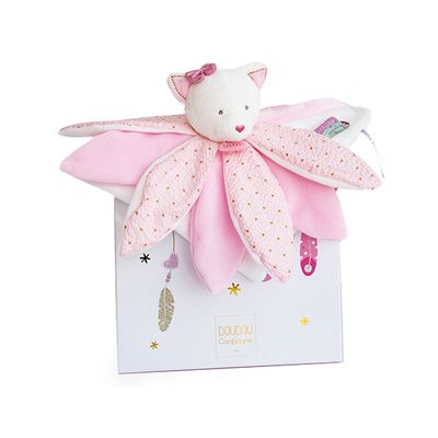 Doudou Dárková sada - plyšový muchláček růžová kočka 26 cm