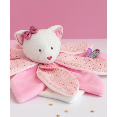 Doudou Dárková sada - plyšový muchláček růžová kočka 26 cm