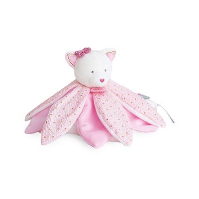 Doudou Dárková sada - plyšový muchláček růžová kočka 26 cm