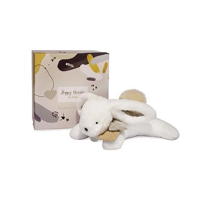 Doudou Dárková sada - Plyšový králíček s béžovou bambulkou 25 cm