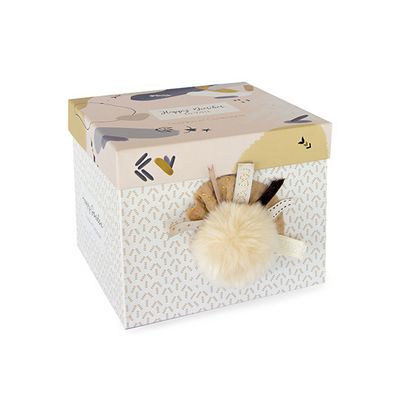 Doudou Dárková sada - Plyšový králíček s béžovou bambulkou 25 cm
