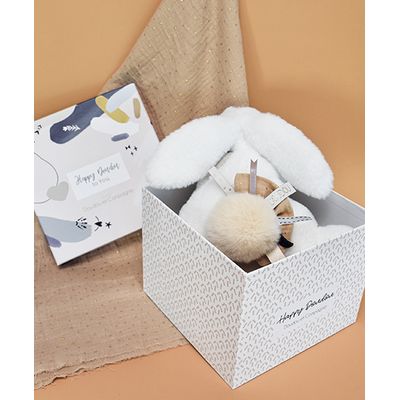 Doudou Dárková sada - Plyšový králíček s béžovou bambulkou 25 cm