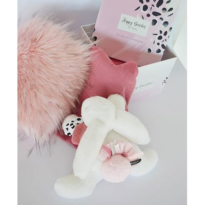 Doudou Dárková sada - Plyšový králíček s růžovou bambulkou 25 cm