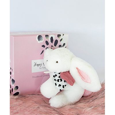 Doudou Dárková sada - Plyšový králíček s růžovou bambulkou 25 cm