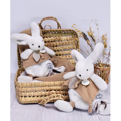 Doudou Dárková sada - Plyšový králíček s muchláčkem 25 cm béžová