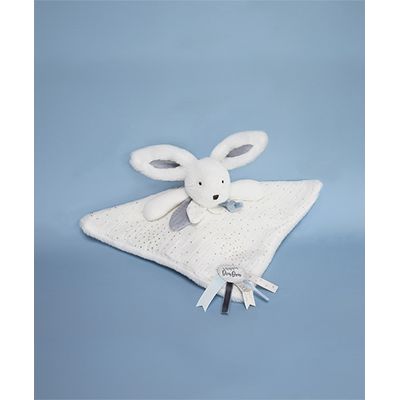Doudou Dárková sada modrá - králíček s čtvercovou dečkou 25 cm