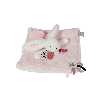 Doudou Dárková sada růžová - králíček s čtvercovou dečkou 25 cm